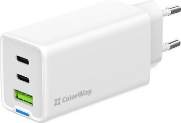 Зарядное устройство ColorWay GaN Mini (65W) PD Port PPS USB (USB-2C1A) белый (CW-CHS058PD-WT) CW-CHS058PD-WT фото