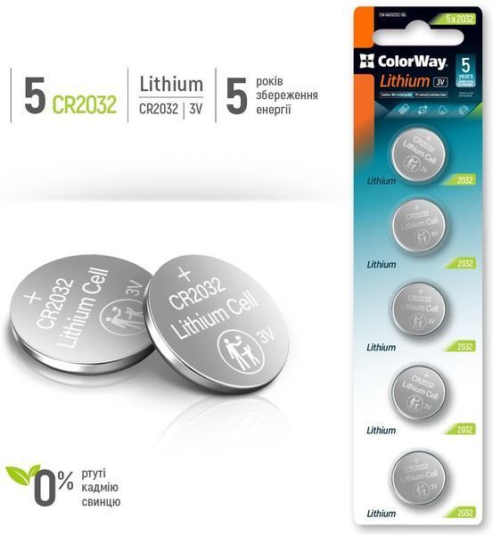 Батарейка СolorWay Lithium Power литиевые CR2032 (CW-BACR2032-5BL) CW-BACR2032-5BL фото