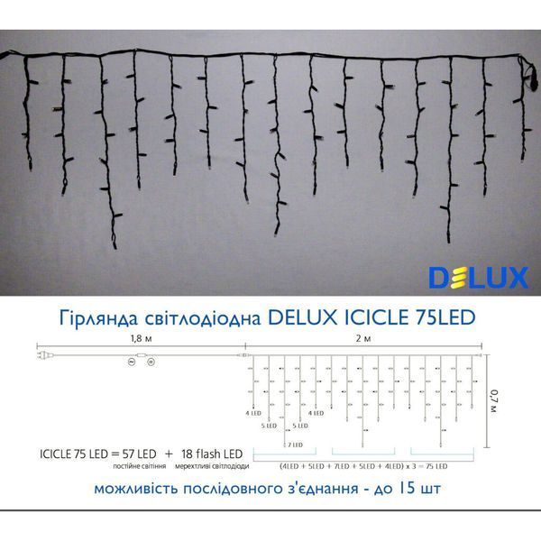 Гірлянда Delux Icicle 75LED 2x0.7m 18 flash білий/чорний IP44 EN (90012952) 90012952 фото