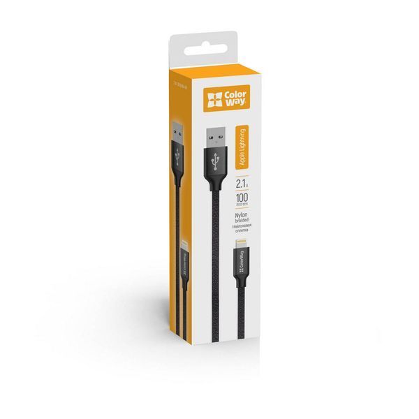 Кабель ColorWay USB - Apple Lightning 2.1А 1м чорний (CW-CBUL004-BK) CW-CBUL004-BK фото