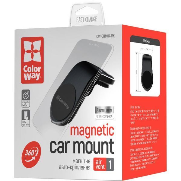 Автомобильный держатель для телефона ColorWay Metallic Air Vent-1 Black (CW-CHM04-BK) CW-CHM04-BK фото