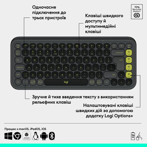 Клавіатура Logitech POP Icon Keys Bluetooth UA Graphite (920-013157) 920-013157 фото