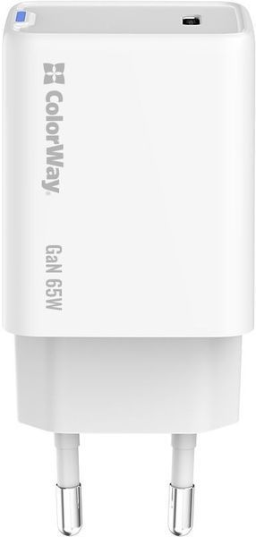 Зарядний пристрій ColorWay GaN Mini (65W) PD Port PPS USB-C білий (CW-CHS049PD-WT) CW-CHS049PD-WT фото