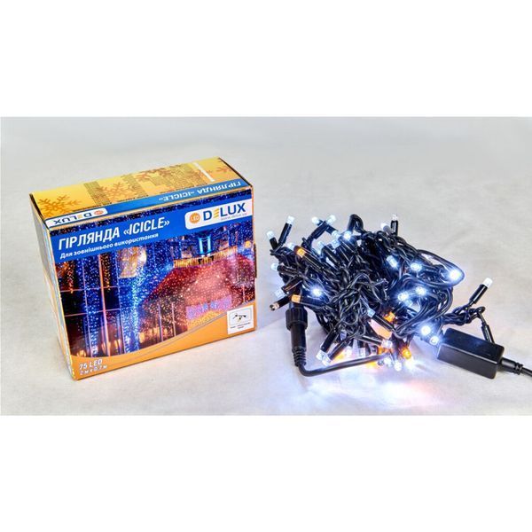 Гірлянда Delux ICICLE 100LED 2x0.7 м Жовтий flash Білий/Чорний IP44 (90015182) 90015182 фото