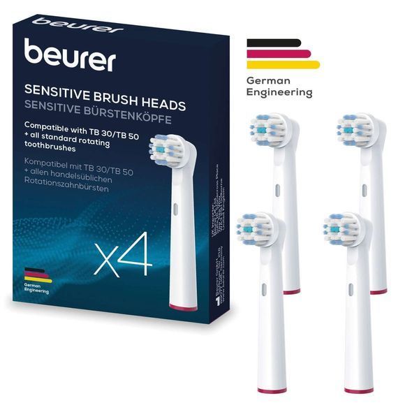 Насадки до зубних щіток Beurer TB 15/30/50 Sensitive, делікатне чищення, 4 шт в комплекті, білі TB_15/30/50_S_4 фото