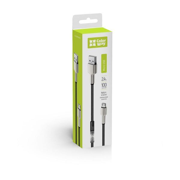 Кабель Colorway USB - MicroUSB (head metal) 2.4A 1м чорний (CW-CBUM046-BK) CW-CBUM046-BK фото