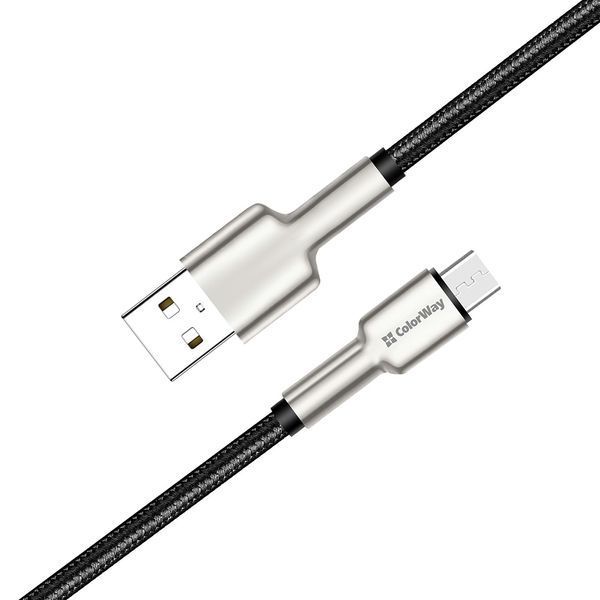 Кабель Colorway USB - MicroUSB (head metal) 2.4A 1м чорний (CW-CBUM046-BK) CW-CBUM046-BK фото