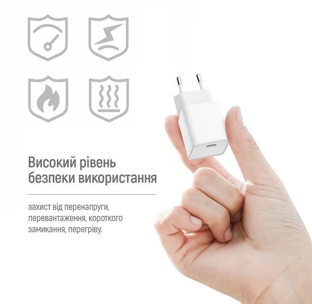 Зарядний пристрій ColorWay GaN Mini (20W) USB-C White (CW-CHS059PDL-WT) CW-CHS059PDL-WT фото