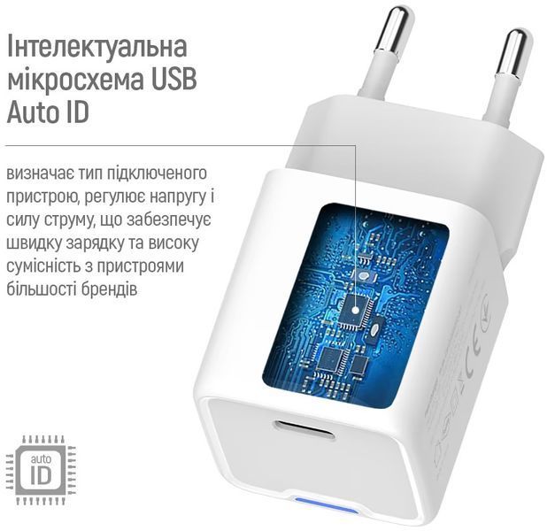 Зарядний пристрій ColorWay GaN Mini (20W) USB-C White (CW-CHS059PDL-WT) CW-CHS059PDL-WT фото
