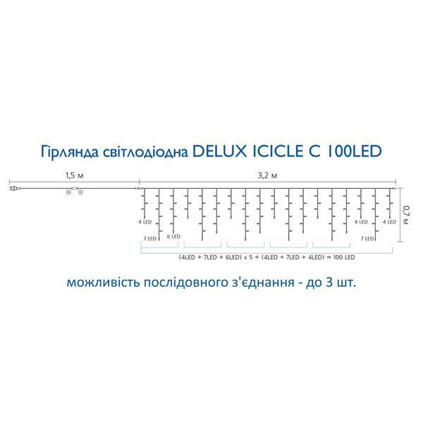 Гірлянда Delux ICICLE С 100 LED 3,2x0,7m синій/прозорий IP20 (90015253) 90015253 фото