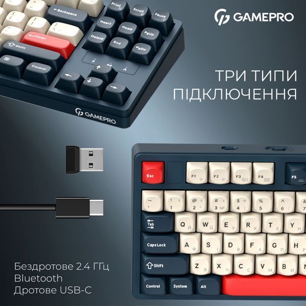 Клавіатура GamePro Asgard Ragnar Wireless/Bluetooth/USB UA Blue (MK285BL) MK285BL фото