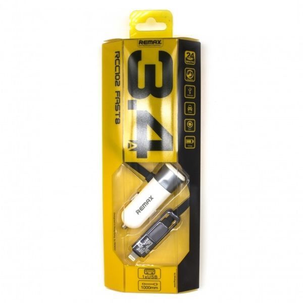 Автомобільний зарядний пристрій Remax RC-C102 Fast-8 1USB/2,1A + Cable 2-1n-1 (Micro-Lighthing) Silv 5a71c89b-9d6c-11e9-824c-38d54713ceda фото