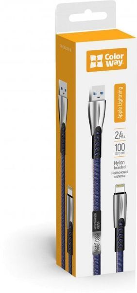 Кабель ColorWay USB - Apple Lightning (zinc alloy) 2.4A 1м синий (CW-CBUL010-BL) CW-CBUL010-BL фото