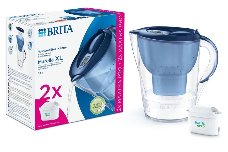 Фільтр-глечик Brita Marella XL Memo MXPro 3.5л (2л очищеної води) з фільтр-картриджем 2шт, синій 1052786 фото