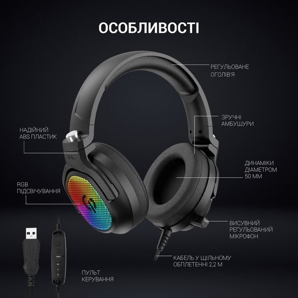 Наушники GamePro HS1300 RGB 7.1 Black (HS1300) HS1300 фото