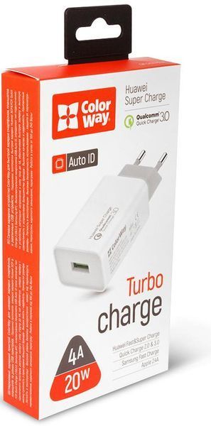 Зарядное устройство для Colorway 1USB Huawei Super Charge/Quick Charge 3.0, 4A (20W) белый (CW-CHS01 CW-CHS014Q-WT фото