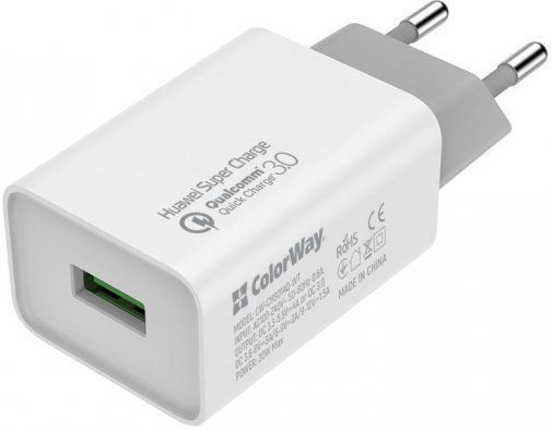 Зарядное устройство для Colorway 1USB Huawei Super Charge/Quick Charge 3.0, 4A (20W) белый (CW-CHS01 CW-CHS014Q-WT фото