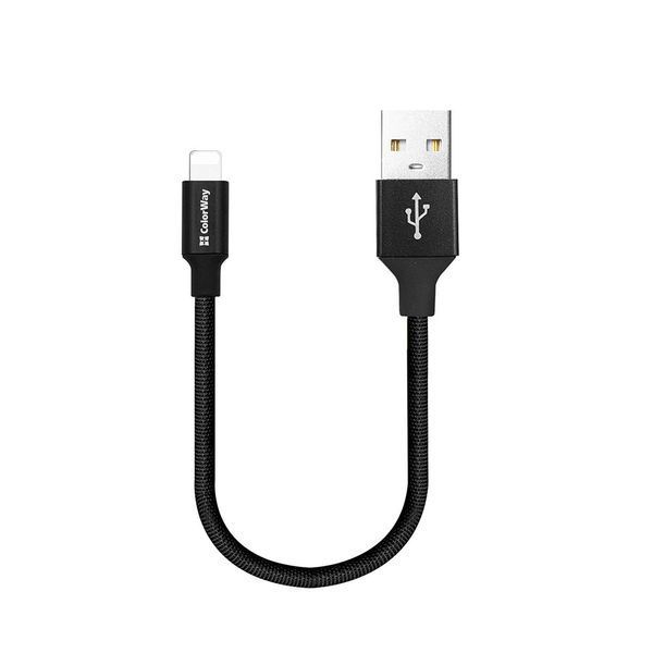 Кабель Colorway USB - Apple Lightning 2.4А 25см чорний (CW-CBUL048-BK) CW-CBUL048-BK фото