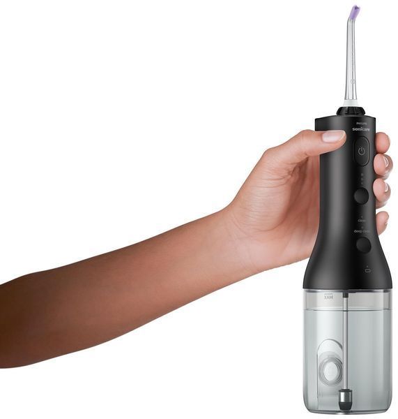 Іригатор Philips портативний Sonicare Cordless Power Flosser 3000, чаша 250 мл, чохол, 2 насадки , чорний HX3826/33 фото