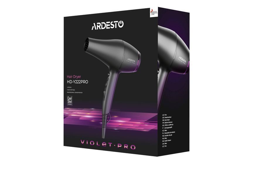 ARDESTO Фен Violet PRO HD-Y222PRO , 1850-2200Вт, 2 скорости, 3 темп.режима, диффузор, черный HD-Y222PRO фото