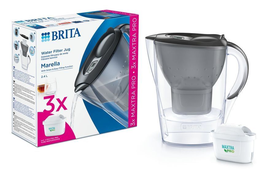 Фільтр-глечик Brita Marella Memo MXPro 2.4л (1.4л очищеної води) з фільтр-картриджем 3шт, графіт 1052796 фото