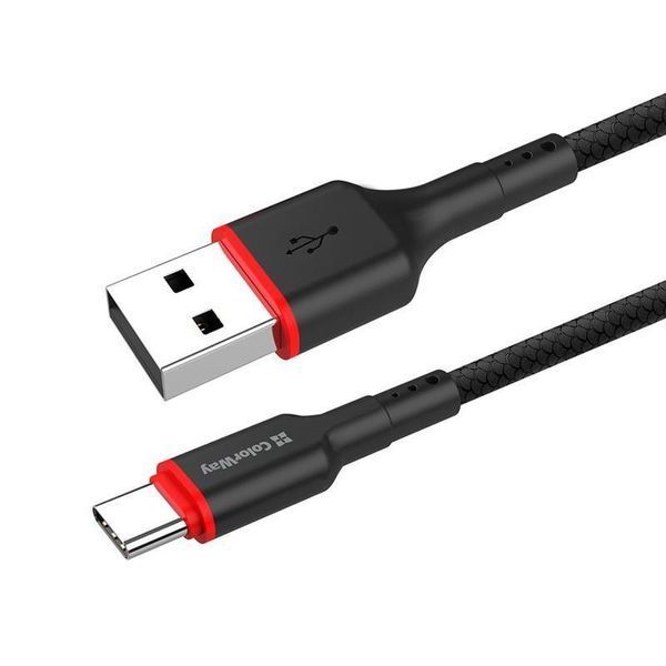 Кабель ColorWay USB-Type-C (nylon - red head) 2.4А 1м черный (CW-CBUC064-BK) CW-CBUC064-BK фото