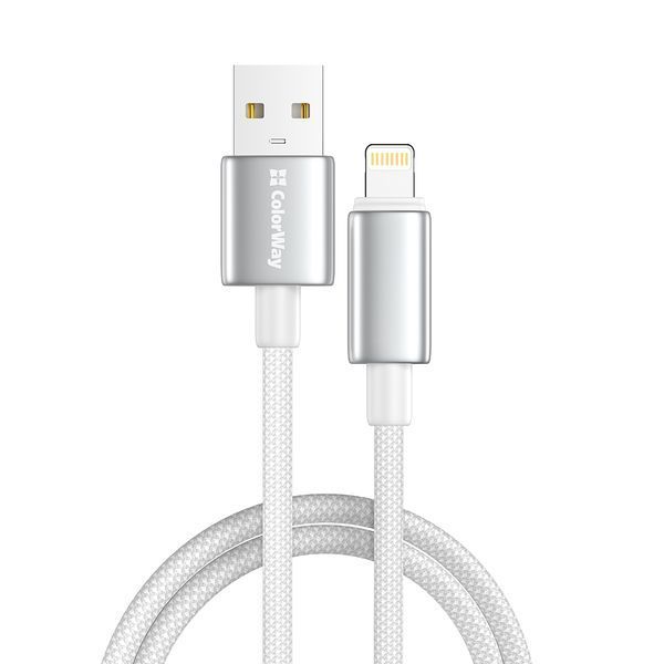 Кабель ColorWay USB - Apple Lightning (zinc alloy braided) 3А 1м белый (CW-CBUL098-WT) CW-CBUL098-WT фото