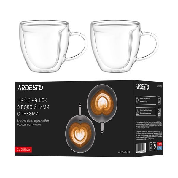 Набір чашок Ardesto BHL 250 мл 2 шт прозорий (AR2625BHL) AR2625BHL фото