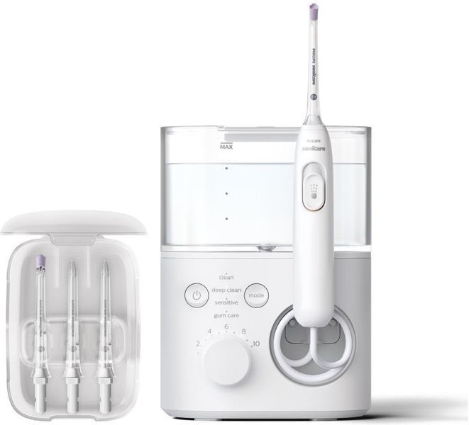 Іригатор Philips стаціонарний Sonicare Philips Sonicare Power Flosser 7000, чаша 600 мл, від мережі , чохол, 4 насадки , білий HX3911/40 фото