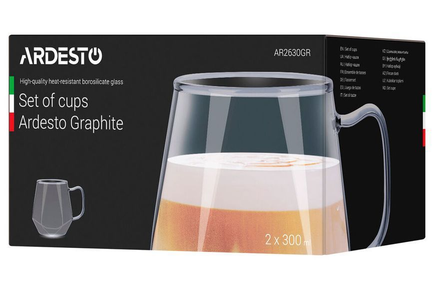 Набір чашок Ardesto Graphite, 300мл, 2шт, боросилікатне скло, сірий AR2630GR фото