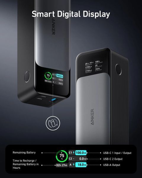 Універсальна батарея Anker 737 Powercore 24000mAh (140W) Black (A1289011) A1289011 фото