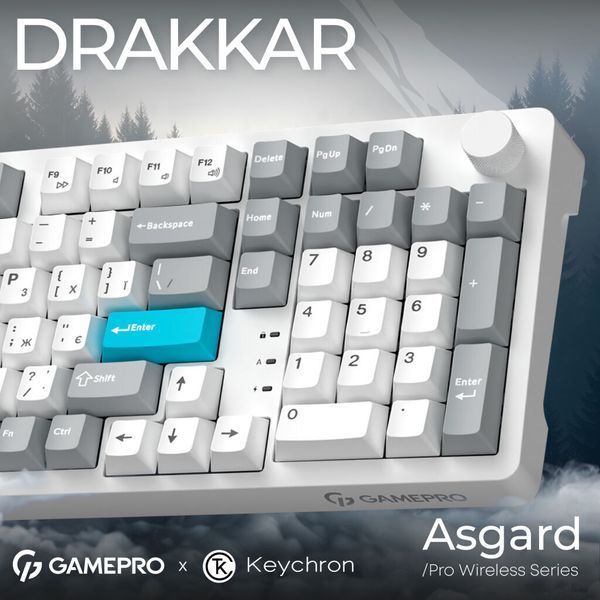Клавиатура GamePro Asgard Drakkar Keychron Super Red Switch Wireless/Bluetooth/USB UA White (MK305WH) MK305WH фото