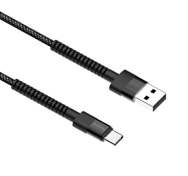 Кабель ColorWay USB - Type-C (nylon - long head) 2.4А 1м черный (CW-CBUC063-BK) CW-CBUC063-BK фото