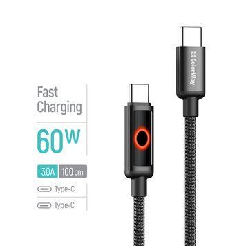 Кабель ColorWay Type-C - Type-C (60W) 3А 1м чорний (CW-CBPDCC103-BK) CW-CBPDCC103-BK фото