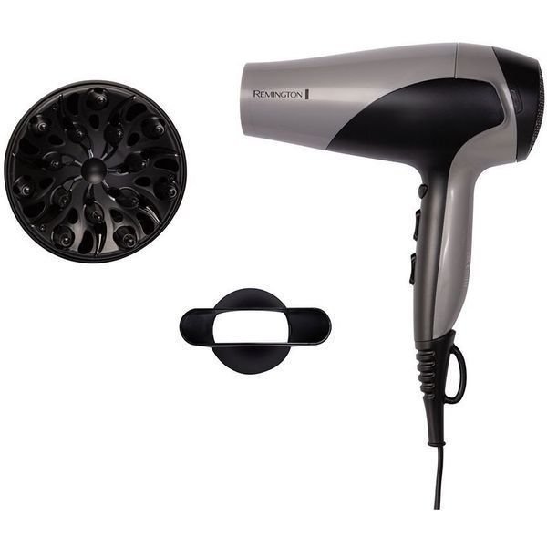 Remington Фен Ionic Dry, 2200Вт, режимов-3, дифузор,турмалиновая иониз-я, хол. обдув, серо-черный D3190S фото