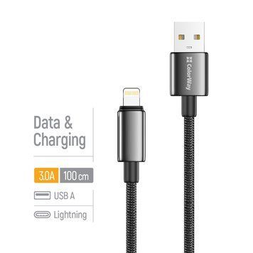 Кабель ColorWay USB - Apple Lightning (zinc alloy braided) 3А 1м чорний (CW-CBUL098-BK) CW-CBUL098-BK фото