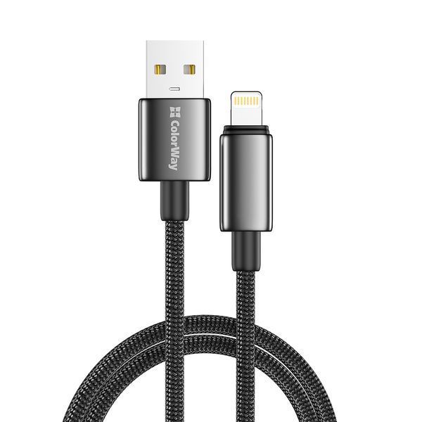 Кабель ColorWay USB - Apple Lightning (zinc alloy braided) 3А 1м чорний (CW-CBUL098-BK) CW-CBUL098-BK фото