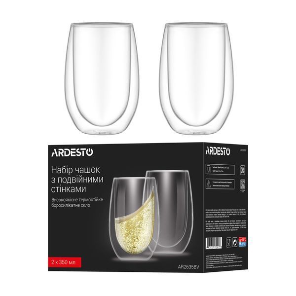 Набор стаканов Ardesto з подвійними стінками BV 350 мл 2 шт прозорий (AR2635BV) AR2635BV фото