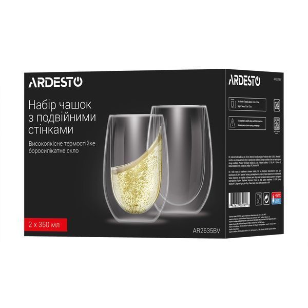 Набор стаканов Ardesto з подвійними стінками BV 350 мл 2 шт прозорий (AR2635BV) AR2635BV фото