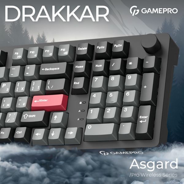 Клавіатура GamePro Asgard Drakkar Keychron Super Red Switch Wireless/Bluetooth/USB UA Black (MK305BK) MK305BK фото