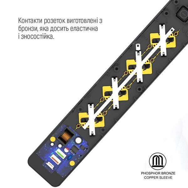 Сетевой фильтр-удлинитель СolorWay 4 розетки/3USB (2USB-A + 1 TYPE-C) Black 2M (CW-CHE432PDB) CW-CHE432PDB фото