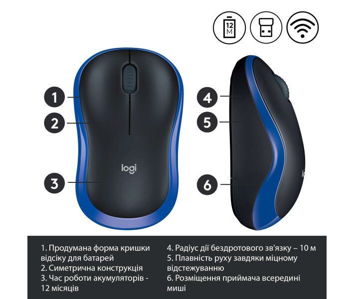 Мышка Logitech Wireless Mouse M185 Blue (L910-002239) 910-002239 фото