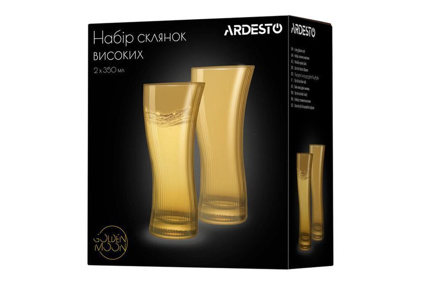 Набір склянок високих Ardesto Golden Moon, 350мл, 2шт, скло, золотистий AR2635GB фото