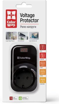 Реле напруги ColorWay (16A/3680W) 150V-210V/230V-280V DS4 Black (CW-VR16-04D) CW-VR16-04D фото