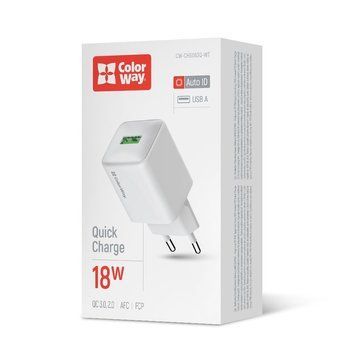 Зарядное устройство для ColorWay 1USB Quick Charge 3.0 (18W) V2 белый (CW-CHS063Q-WT) CW-CHS063Q-WT фото