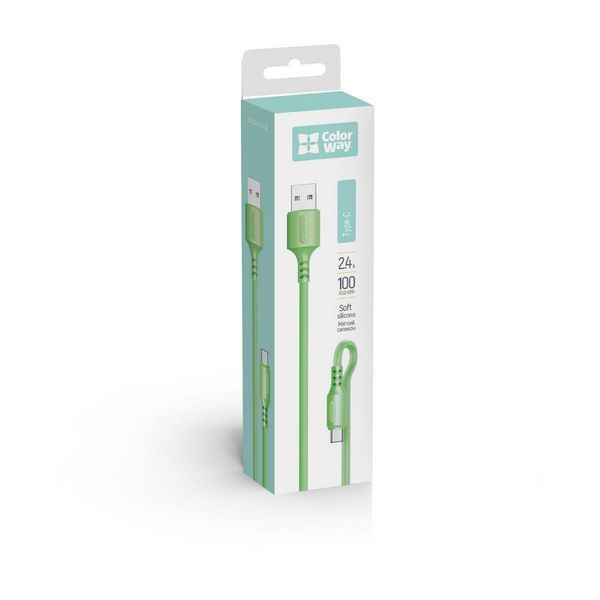 Кабель ColorWay USB - Type-C (soft silicone) 2.4A 1м зелений (CW-CBUC042-GR) CW-CBUC042-GR фото